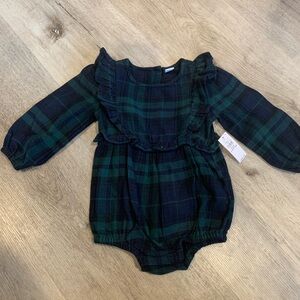 Plaid long sleeve onesie with ruffles